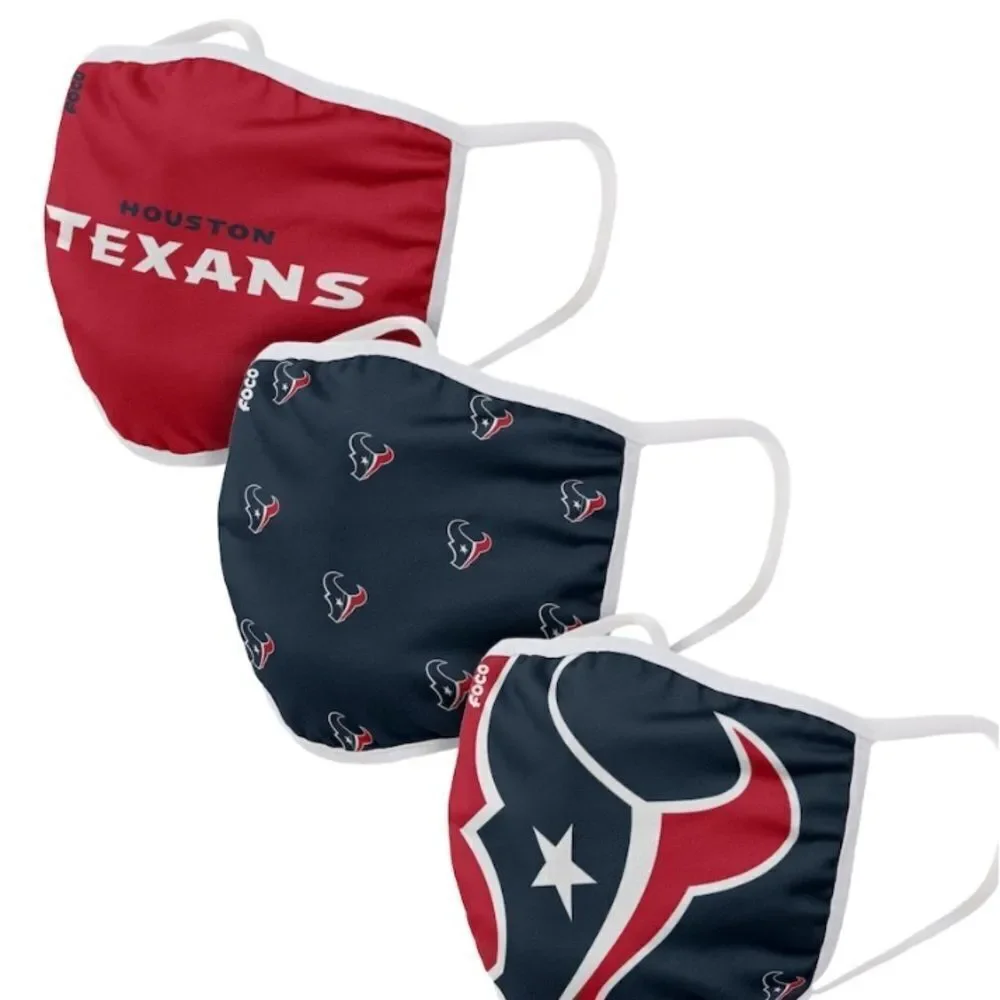 New in Package HOUSTON TEXANS Face Covering Mask Masks Set of 3